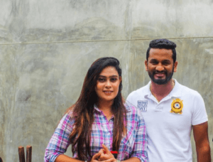 Dimuth Karunaratne with his wife